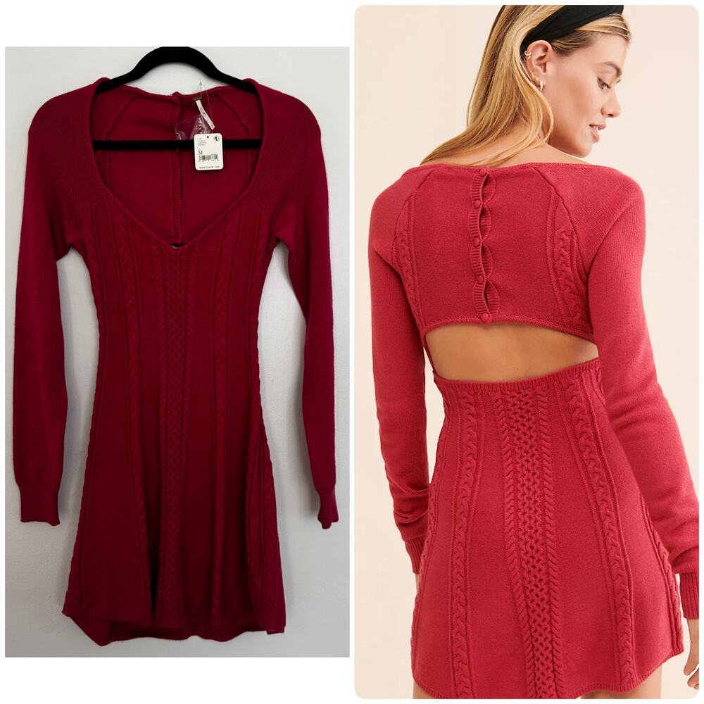 Free People Small World Sweater Mini Dress in Cranberry